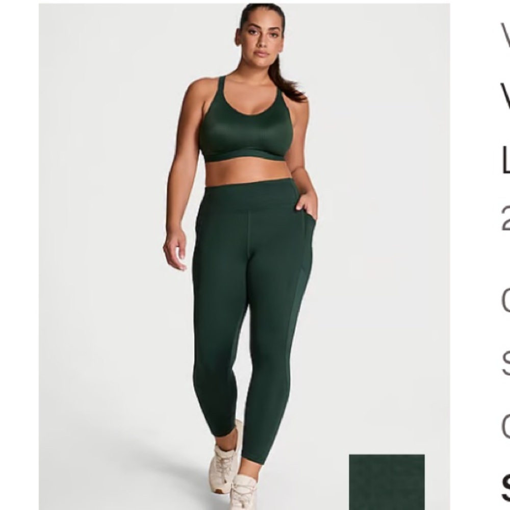 Victoria Secret Green Leggings with pockets Large Short 85 Poly 15 spandex NWOT